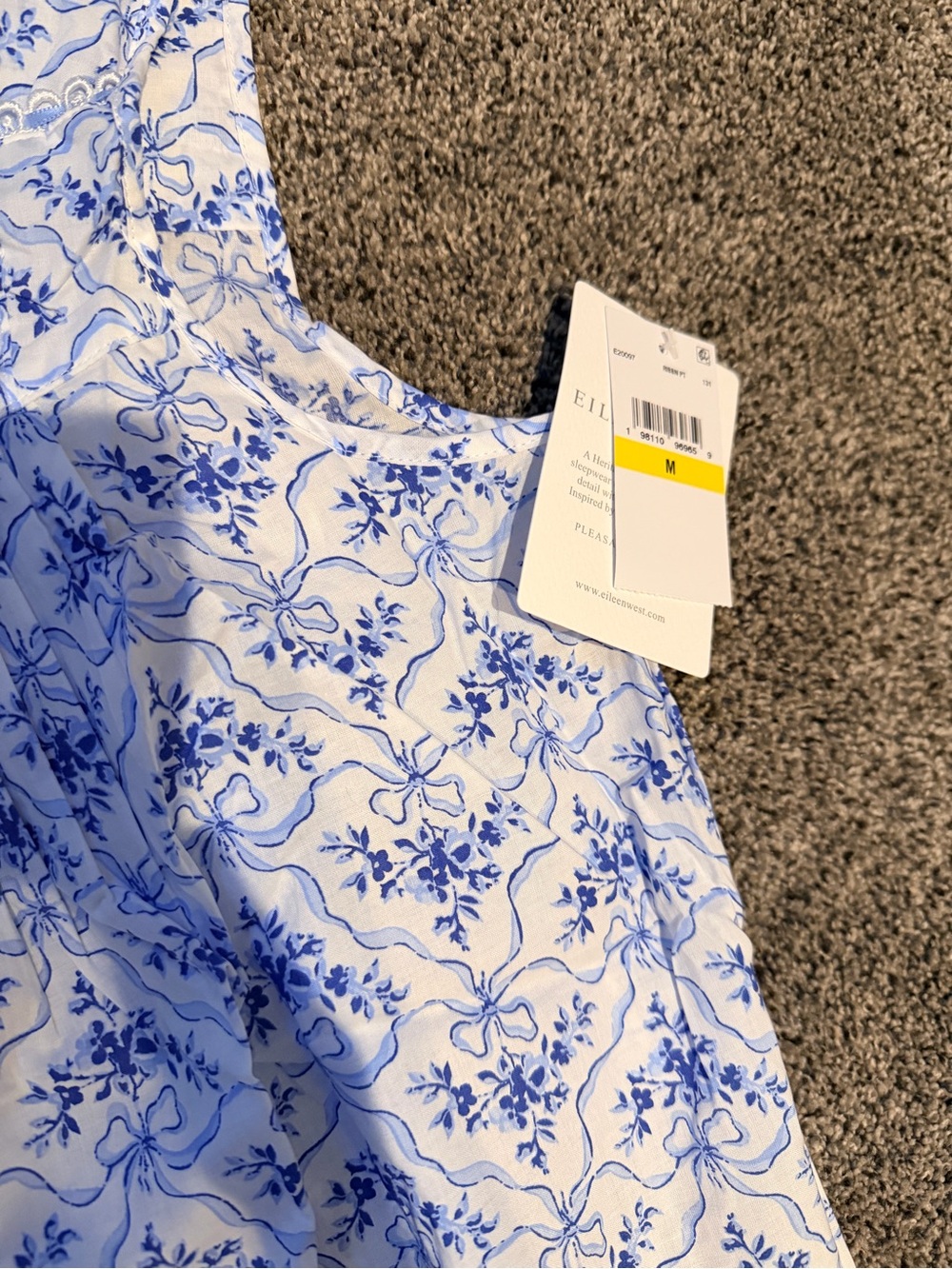 Eileen West Blue and White Floral Cotton Nightgown - Picture 4 of 5